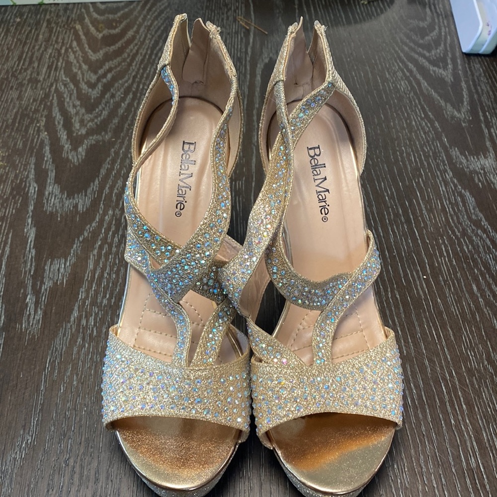 Rose gold wedge heels